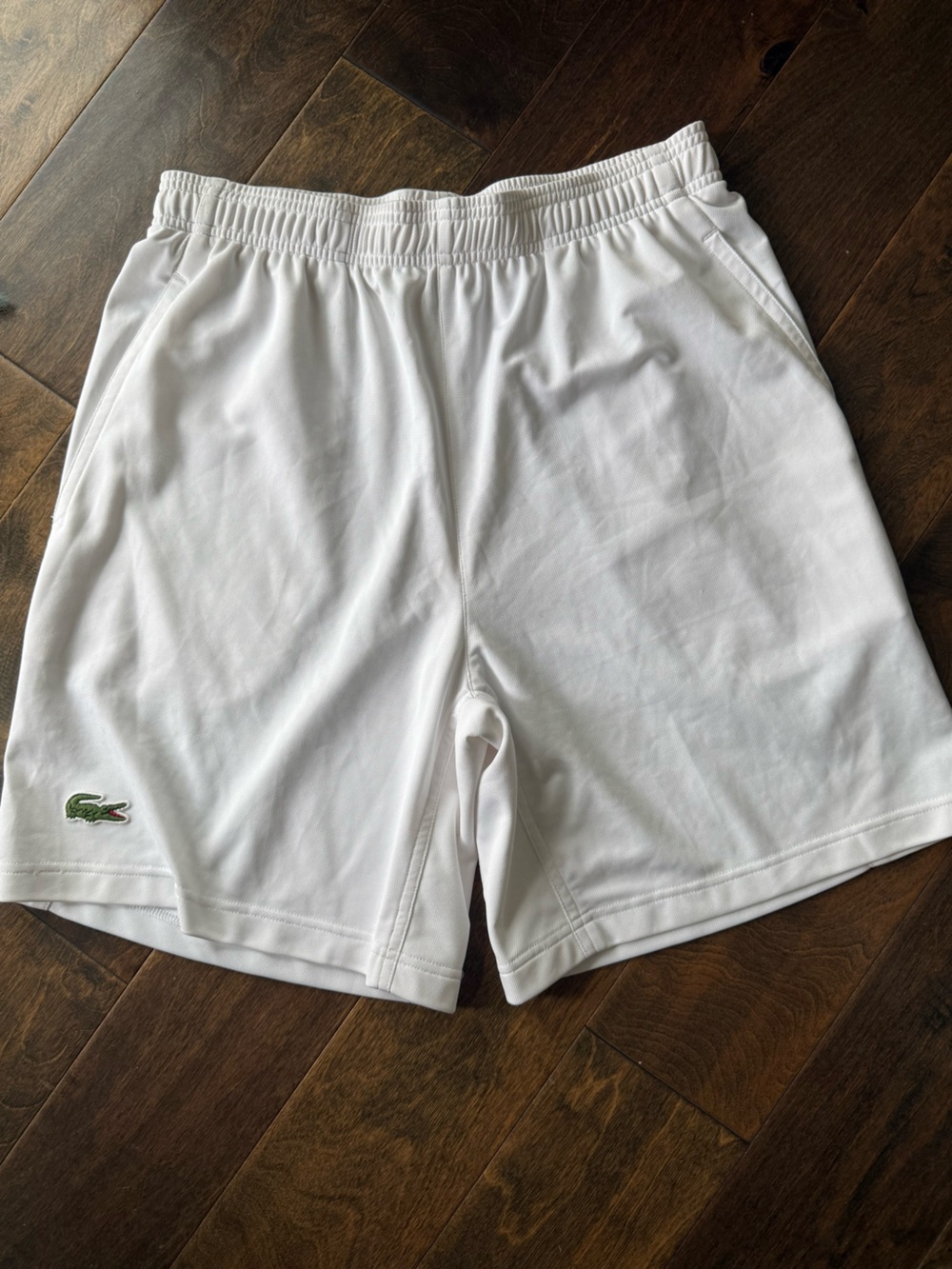 Lacoste White Men's Athletic Shorts with Green Crocodile Logo